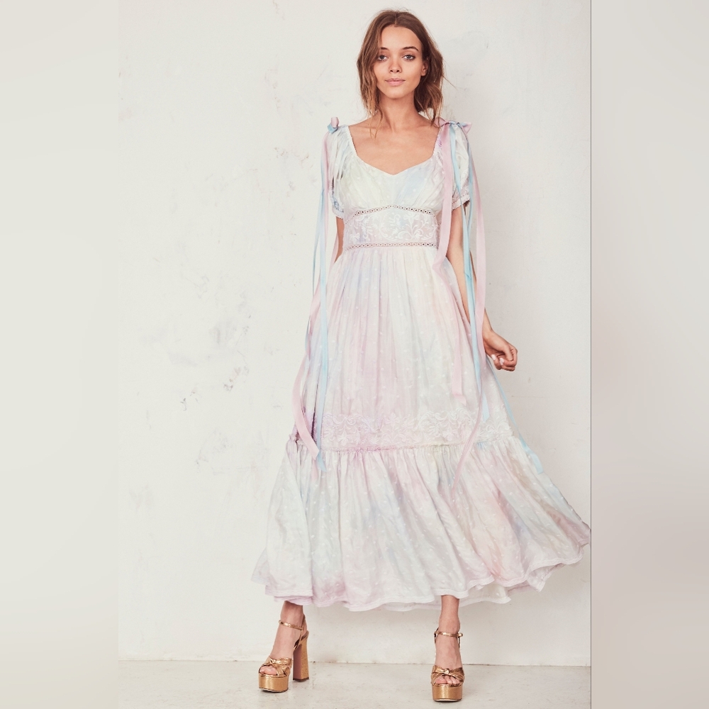 Romantic LoveShackFancy Tie Dye Rainbow Silk Angie Dress